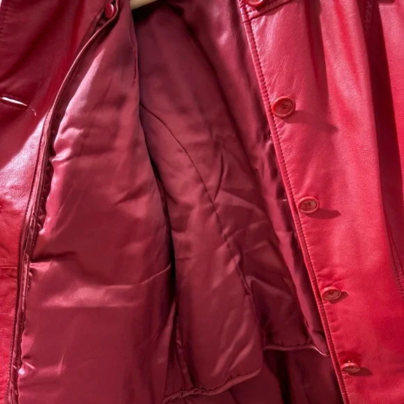 Danier Red Leather Button-Front Jacket - Picture 6 of 9